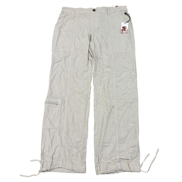 Sincerely Jules Women's Beige Linen Blend Cargo Pants Drawstring Hem Medium NWT - Picture 1 of 11